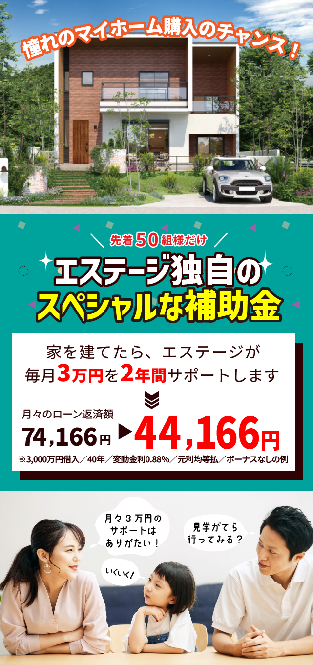 先着50名購入補助金月3万を2年間サポートの案内